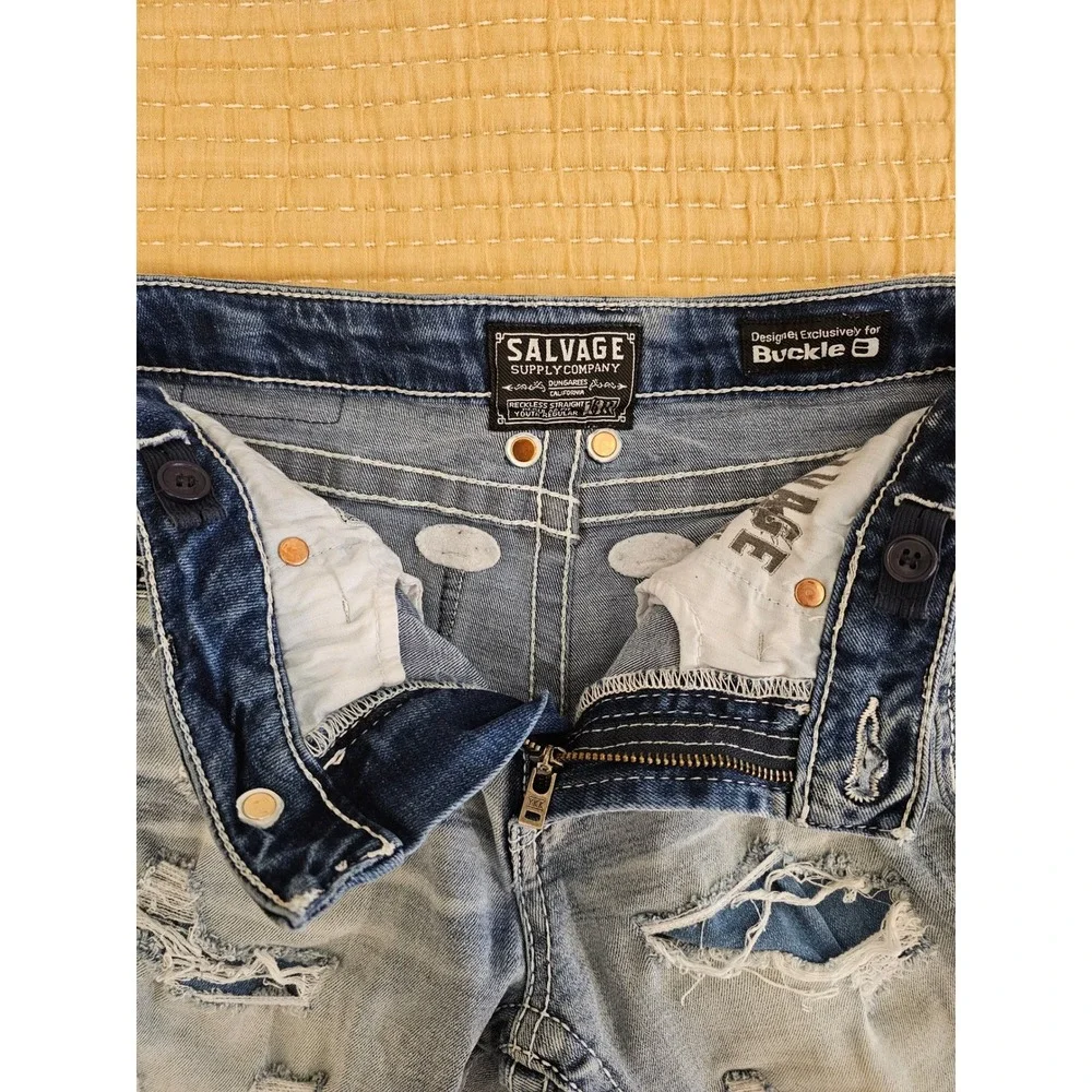 Salvage Supply Co Buckle Boys Mayhem‎ Straight Distressed Jeans Streetwear 16R